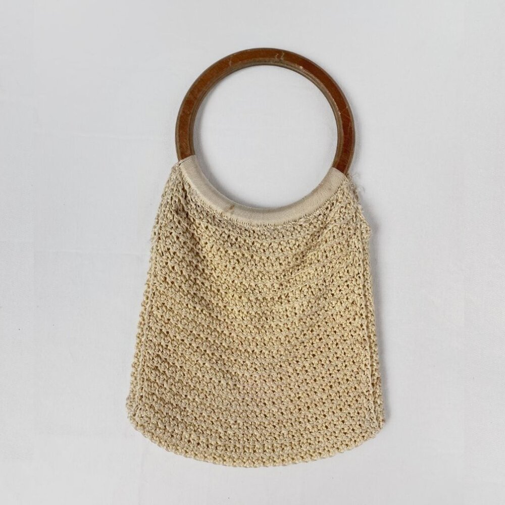 Vintage Macrame Bag with Wooden Handles